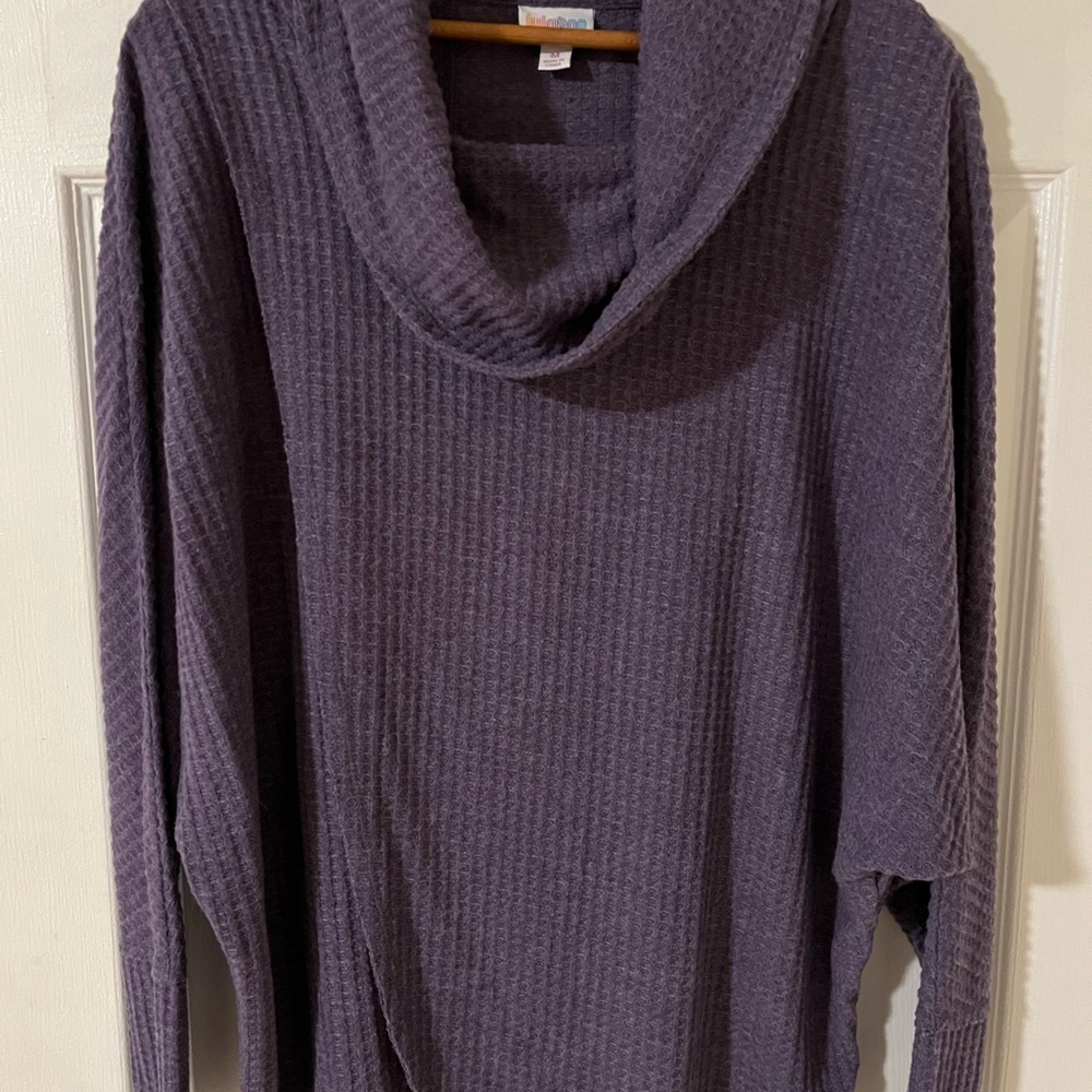Lularoe med purple cowl neck shirt